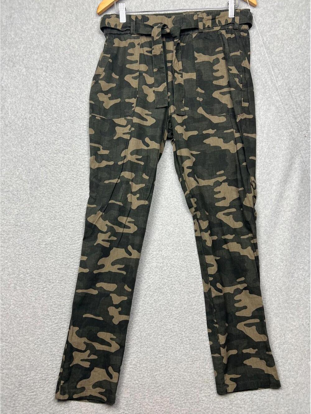 Soho Nyc Camo High-Waist Camo Pull On Linen Blend Leggings Pants S Green Casual